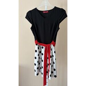 Vtg. 50’s Blue Bubble Black White Red Shirtwaist Polka Dot Skirt Dress XXL Mod